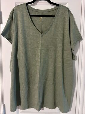 V-Neck Short Sleeve Women's Top - Olive Green